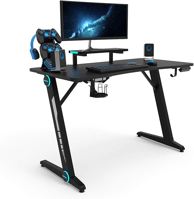 Gaming Desk with Monitor Shelf, 47” ZShaped Gamer