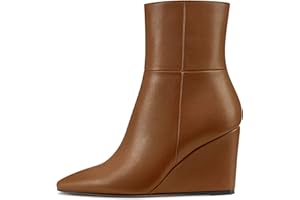 HDEUOLM Women High Wedge Heel Pointed Toe Ankle Boots Short Bootie Zipper Sexy Dress 3.3 Inches Heels Shoes