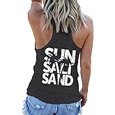 Sun Salt Sand Racerback Tops for Women Coconut Tree Graphic Tank Shirt Summer Beach Casual Vacation Tops Cami