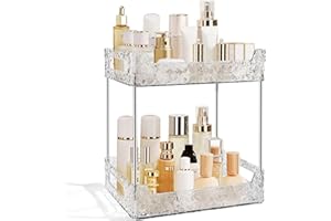 TENDER EPOCH 2-Tier Bathroom Counter Organizer Countertop Storage, Dresser Organizer Vanity Tray for Makeup, Perfume Organizer Cosmetics Skincare Shelf - Clear