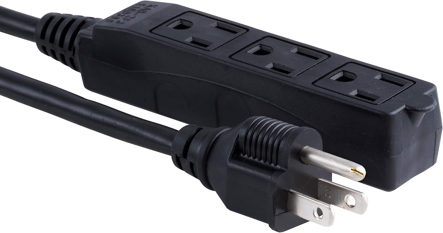 UltraPro, Black, GE 25 ft Extension, 3 Outlet, Indoor/Outdoor, Grounded, Double Insulated Cord, UL Listed, 36825 - - 