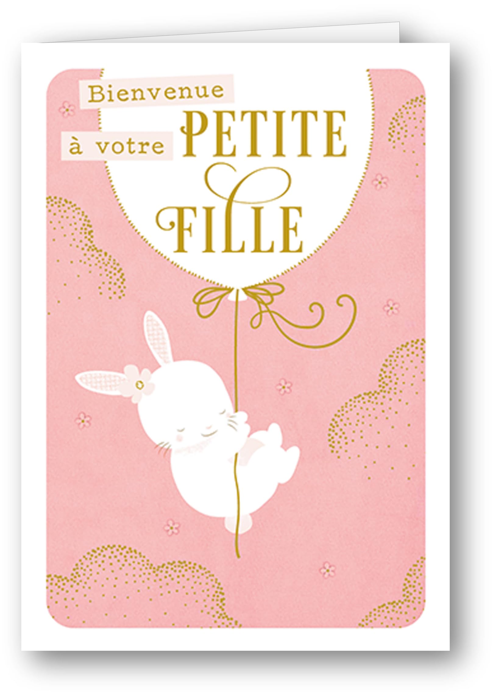 Editions Cely Congratulations Card for Baby Girl - Velvet Touch - Gold Gilding - Embossed Embossing - Envelope Included - Size 12 x 17 cm - Premium Stationery