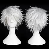 BESTBEL+Hair Cap White Short Wig for Men Short White Messy Funny Wig Fashion Anime Wig for Halloween Cosplay Mens Cosplay Outfit