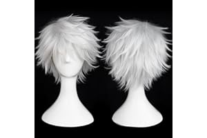 BESTBEL+Hair Cap White Short Wig for Men Short White Messy Funny Wig Fashion Anime Wig for Halloween Cosplay Mens Cosplay Outfit