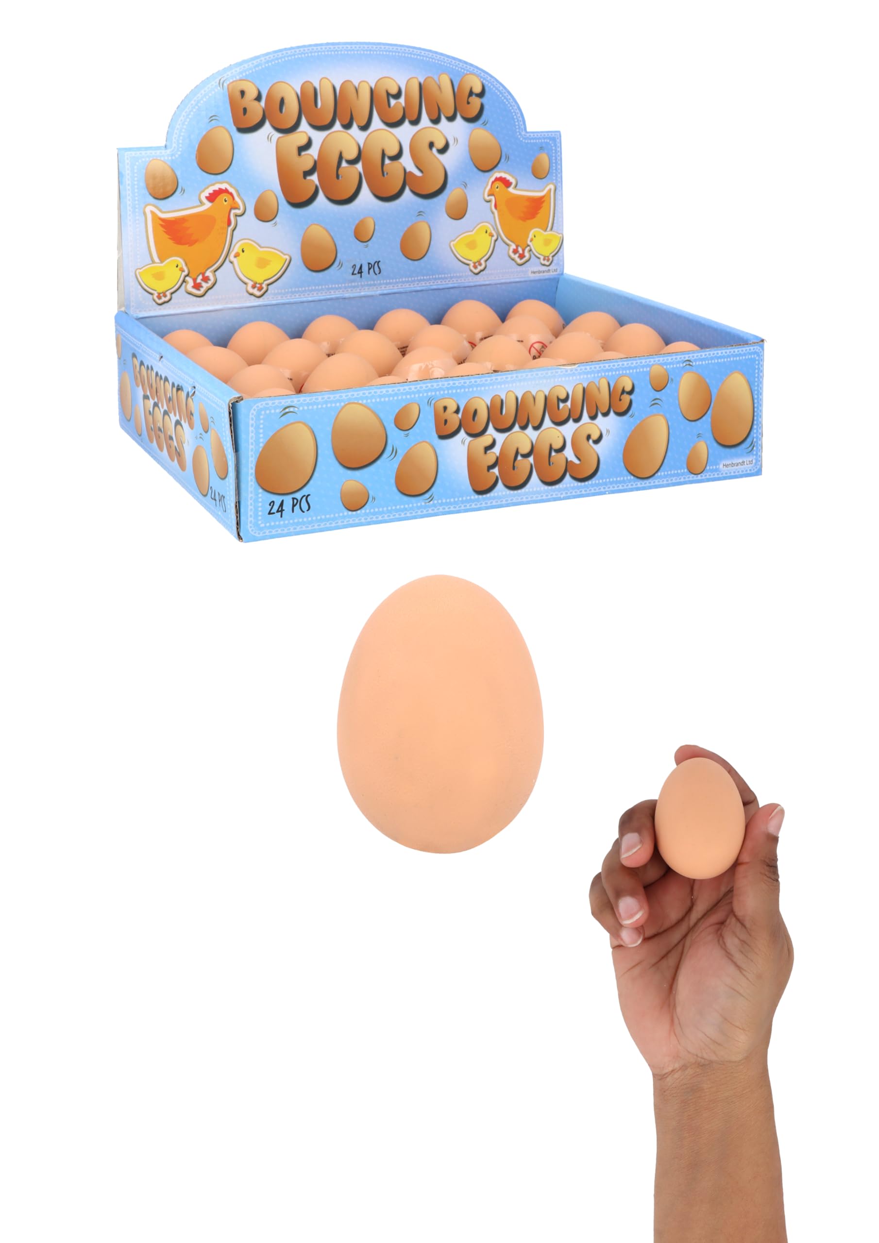 Henbrandt 12 x Brown Bouncing Egg Balls 4.9cm - Premium Quality Stress Relief Toys for Children Adults Party Games Entertainment Activities