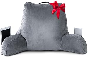 SUPA MODERN Reading Pillow–Back Pillow for Bed Sitting Up in College Dorm,Bed Chair with Pockets for Relaxing and Reading,Husband Pillows for Adults with Adjustable Shredded Memory Foam for Full-Body Support