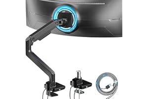 ARES WING Ultrawide Monitor Arm with USB A/C, for 17 to 49 inch Heavy Duty Screen, Holds 44 lbs, Adjustable Gas Spring Arm De