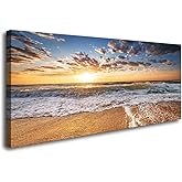 Jiuqinghua Wall Art Decor Large Canvas Print Picture Sunrise over the Sea 1 Panel Ocean Beach Waves Scenery Painting Artwork for Office Wall Decor Home Decoration Stretched and Framed Ready to Hang