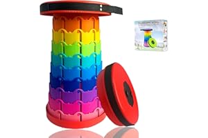 Jakuva Upgraded Camping Stool, Retractable Folding, Collapsible Telescoping Portable Stool with Max Load 360lbs for Adults, Indoor Outdoor Hiking Gardening, Rainbow Color