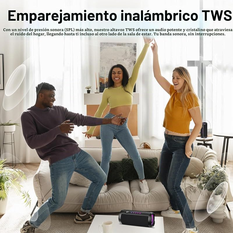 Altavoz Bluetooth Portátil 25W, Potente Altavoz Bluetooth, Altavoces Graves Duales, 25H Reproducción, IPX7, RGB, Emparejamiento TWS, AUX, TF, USB, Ideal Para Actividades Aire Libre, Fiestas,Viajes.