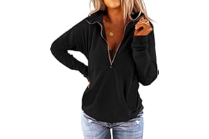 Floral Find Women's Long Sleeve Lapel Half Zip Up Sweatshirt Solid Stylish Loose Fit Casual Pullover Tops