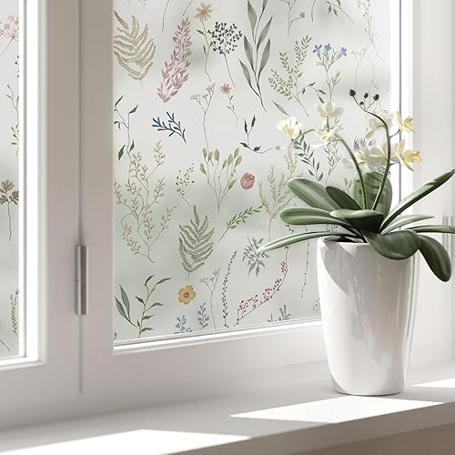 Dimoon 17.3" x 78.7" Window Privacy Film Stained Glass Floral Film for Home Rainbow Effect See Out Decorative Frosted Static Cling Stickers Kitchen Bathroom