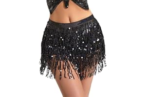 HIWIND Sequin Skirt Sparkle Skirt Belly Dance Hip Scarf Mardi Gras Outfits for Women Space Cowgirl Costume