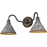 Golden Lighting 0877-BA2 ABI-GV Jasper 2 Bath Vanity Light, Antique Black Iron with Galvanized Steel Shade- Bathroom Vanity L