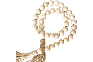 FOUNDATIONS DECOR Wood Bead Garland - Wooden Boho Bead Garland with Tassels - Boho Beads Home Decor for Shelf, Table, Wall & Mantel Styling - Colorful Decor Beads by Foundations Décor - Natural