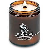 Hemlock Park Crackling Wood Wick Candle Handcrafted with Natural Coconut Wax (Standard 8 oz, Sandalwood)
