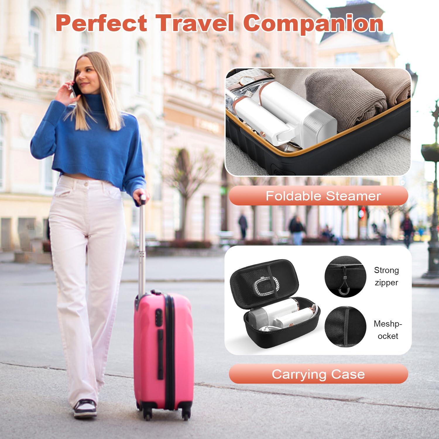 Foldable Handheld Steamer for Clothes, 1000W 20S Fast Heat-up Portable Garment Steamer with Brush and Measure cup, Clothes Steamer Fabric Wrinkle Remover with a Storage bag for Home Office Travel