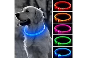 BSEEN Light Up Dog Collars - Rechargeable LED Dog Collar for Small to Large Dogs, TPU Cuttable Glowing Pet Collar for Camping (Blue)