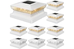 FLYINGOD Solar Post Cap Lights, 8 Pack Outdoor Fence Post Solar Lights for 4x4 5x5 Wood/Vinyl Posts, 10-12 Hours Dusk to Dawn Warm/Cool Light Glow for Garden/Deck - White