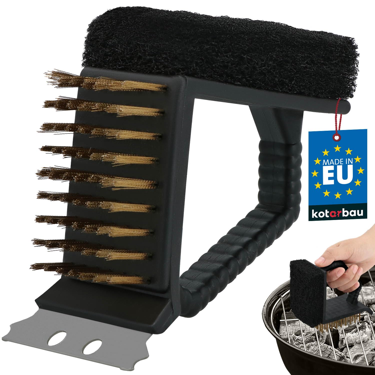 KOTARBAU® Grill cleaning brush with scraper 3-in-1 an indispensable tool on any property when barbecuing