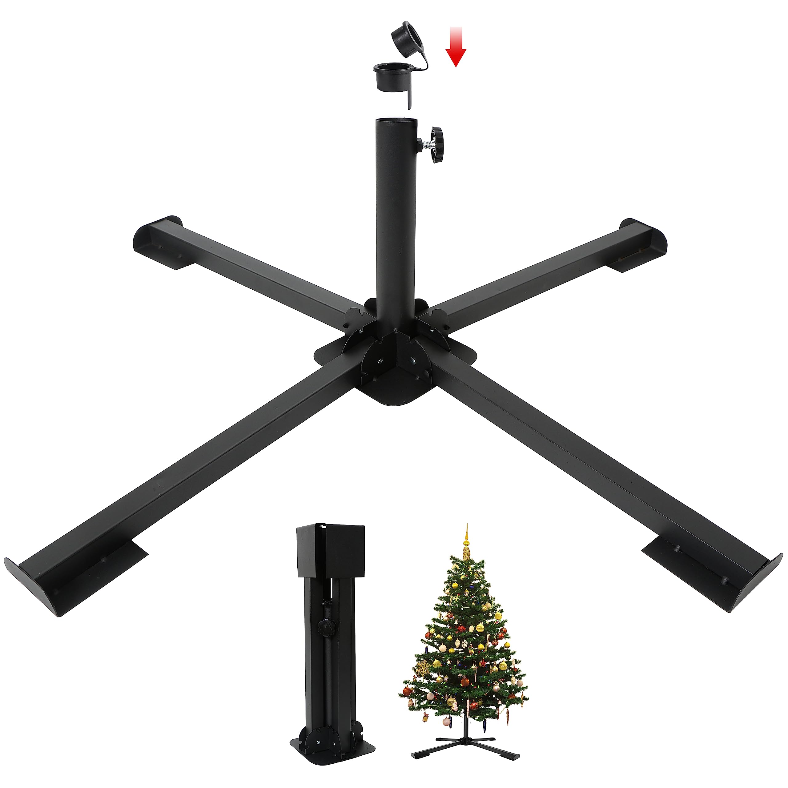 VFZILH Metal Christmas Tree Stand, 3 Sizes Diameter, Universal Artificial Christmas Tree Holder for 60 to 280 cm, Robust Christmas Tree Base, Foldable Stand for Christmas Tree up to 50 kg