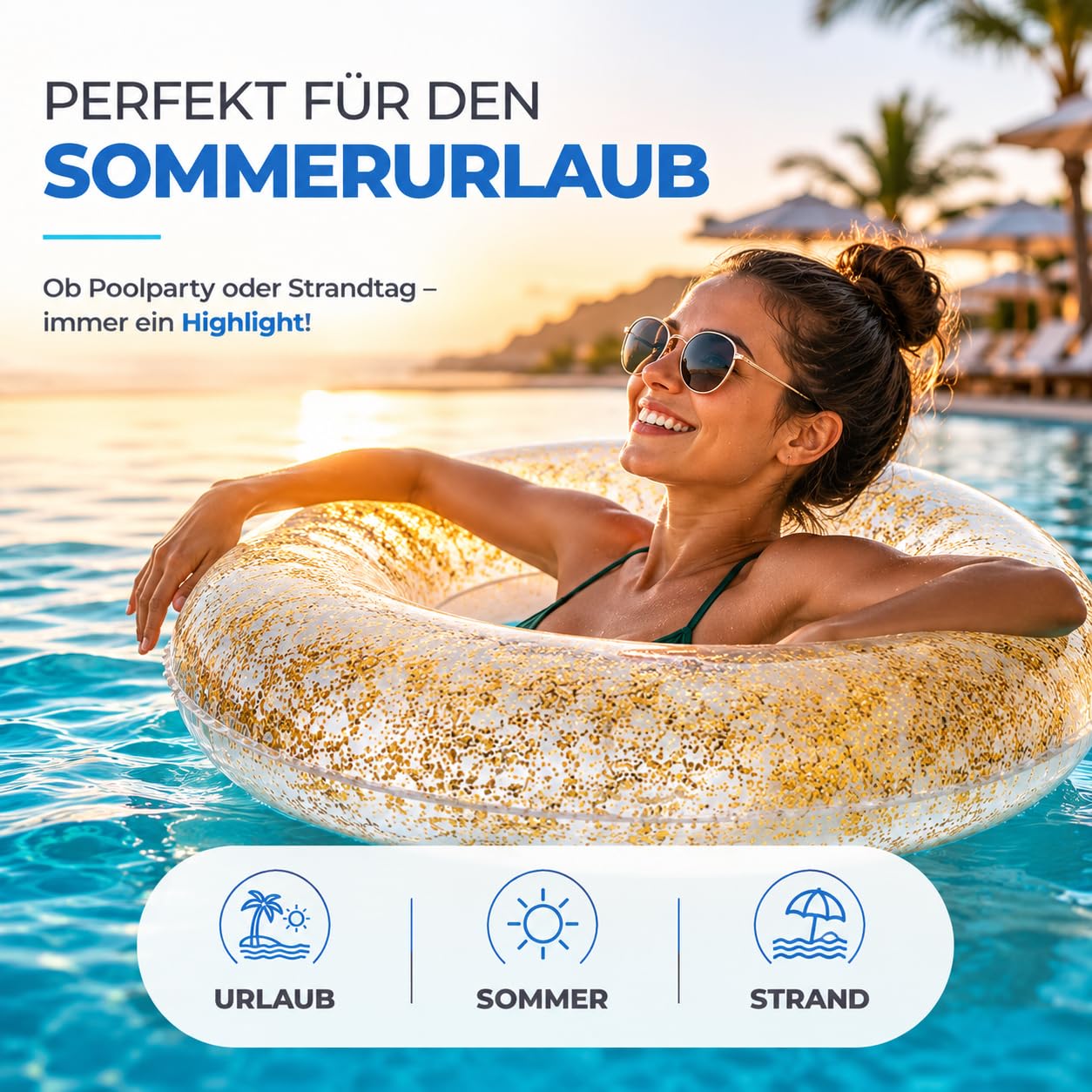 Aufblasbar Schwimmring mit Glitzer Konfetti Ø 120 cm - Schwimmreifen Pool & Wasser, für Erwachsene & Kinder (Schwimmring Glitzer) 4