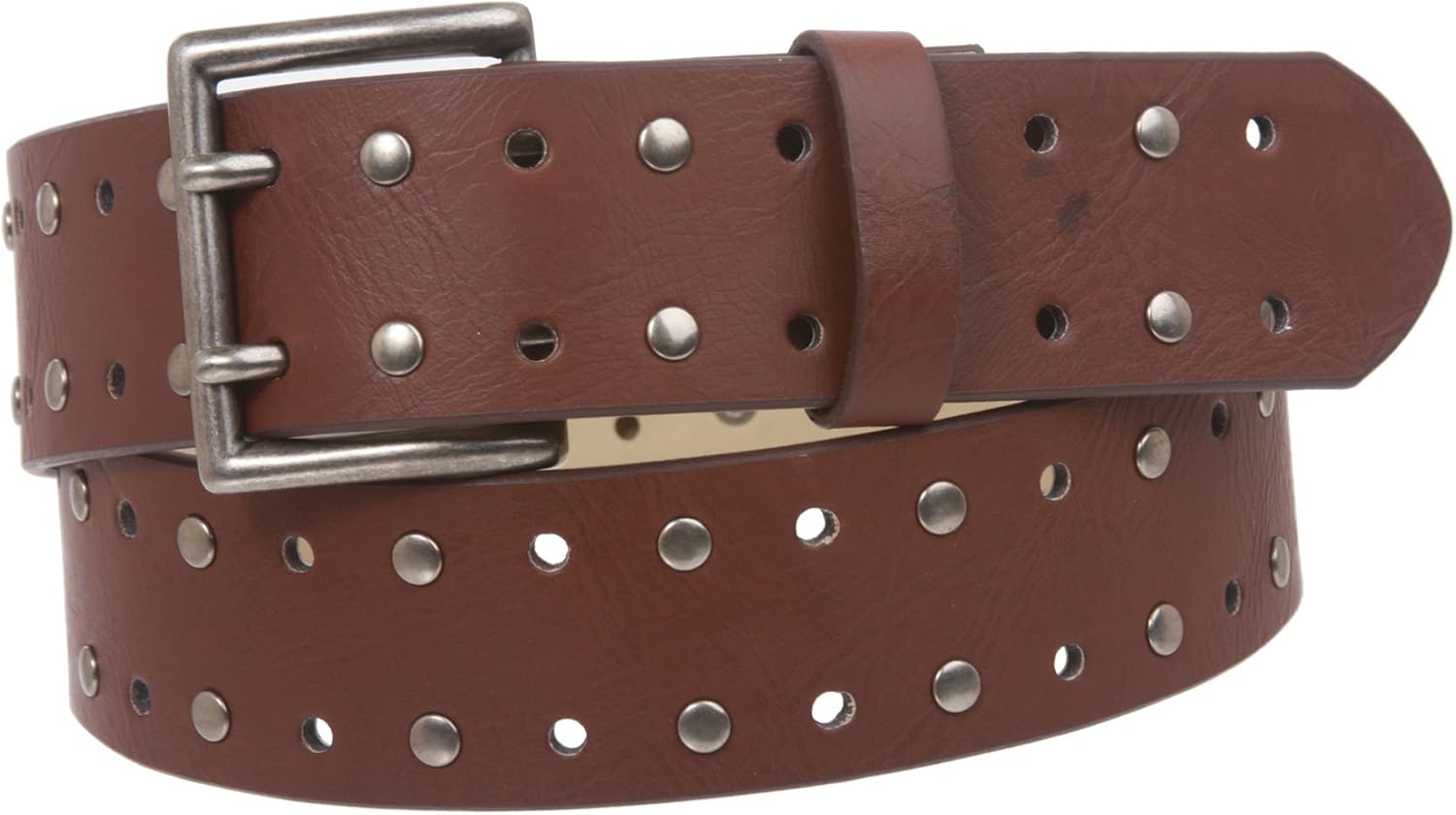 1 1/2" Snap on Rivet Perforated Double Prong Leather Belt Amazon.co.uk Clothing