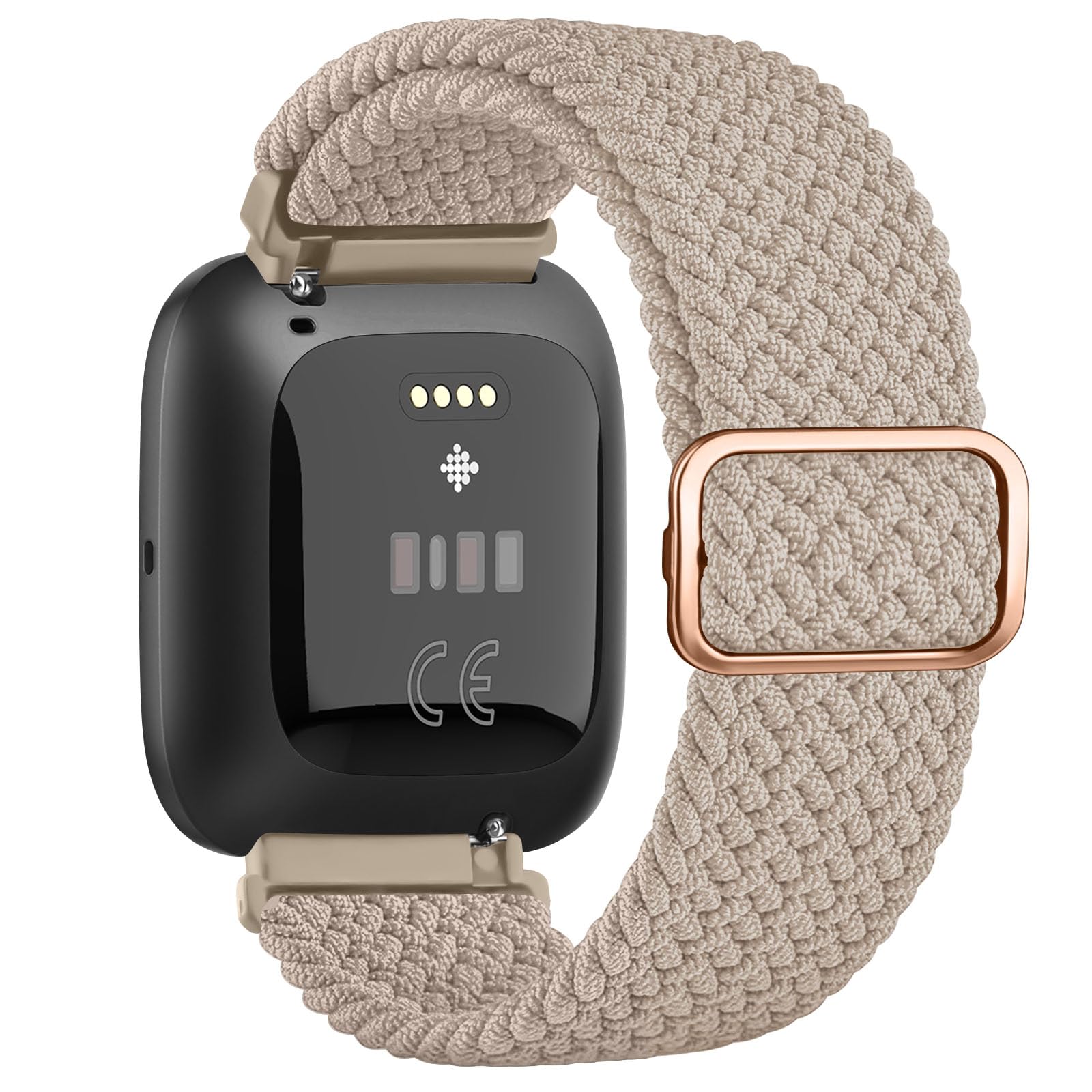 Wanme Braided Stretchy Straps Compatible with Fitbit Versa 2 Straps for Women Men, Soft Stretchy Adjustable Nylon Breathable Sport Strap for Fitbit Versa 2/Versa/Versa Lite/SE Smartwatch (Milktea) — image 1