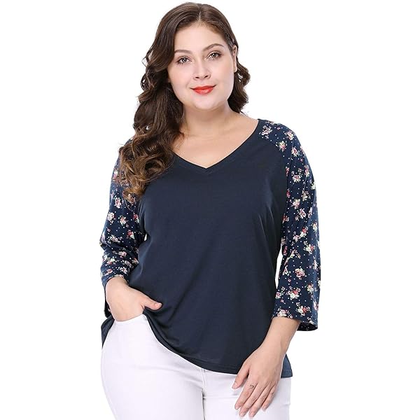 Uxcell Women's Plus Size Floral Print Top - Raglan Sleeves Colorblock T-Shirt In Coffee 4X, Casual & Comfortable
