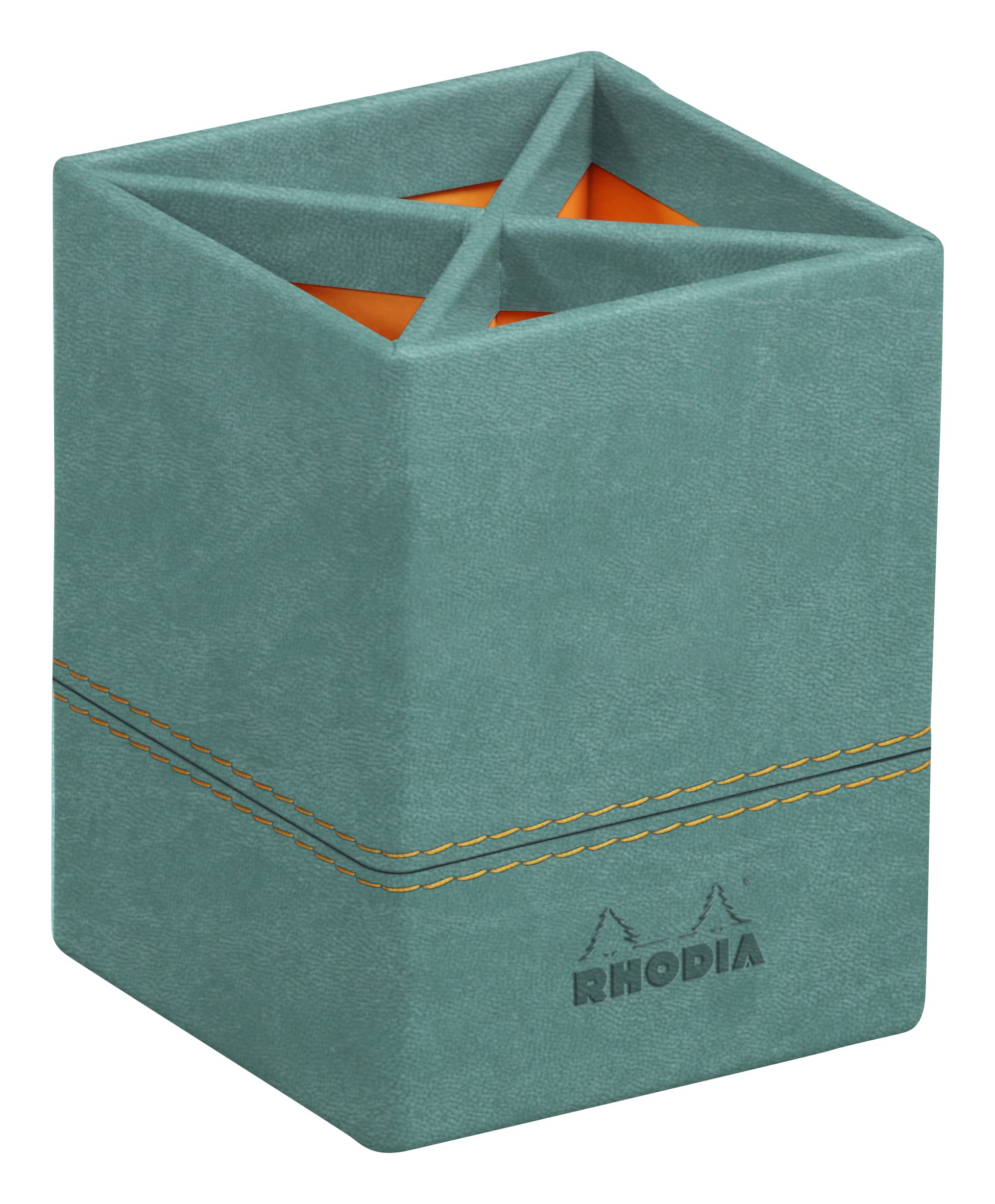 RHODIA 194533C - Water Pencil Pot - 8x8x11 cm - Orange Saddle Stitching - Faux Leather Exterior - Home Office Collection Rhodiarama - Office Organization & Design Storage — image 1