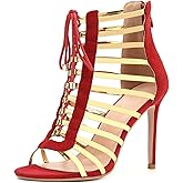 High Heels for Women Lace Up Stiletto Heeled Sandals Peep Toe Strappy Dress Shoes Summer Party Pumps Zipper