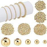PH PandaHall 695pcs 18K Gold Spacer Beads 5 Sizes Seamless Smooth Beads 2/2.5/3/4/5mm Loose Bead Tiny Ball Bead for Summer Hawaii Layered Necklace Bracelet Jewelry Making