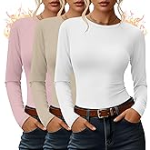 Yearntown 3 Pack Women's Thermal Shirts Fleece Lined Long Sleeve Top Crew Neck Raglan Thermal Winter Base Layer Undershirts