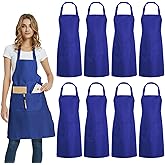 DUSKCOVE 8 Pack Bib Aprons Bulk - Unisex Blue Commercial Apron with 2 Pockets for Kitchen Crafting BBQ Drawing Cooking