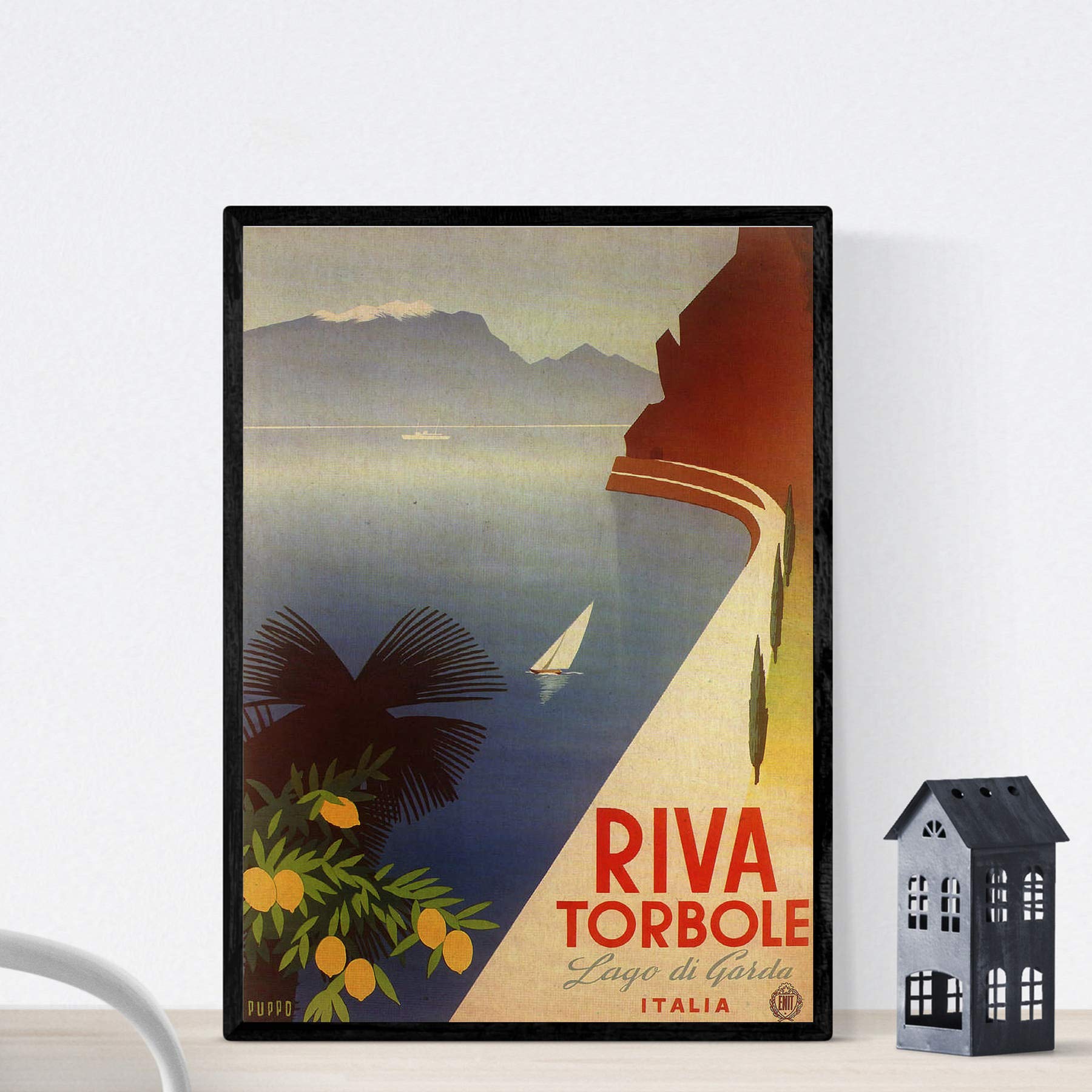 Nacnic Vintage Poster Vintage poster of France and Italy. Riva Torbole travels. A4 size