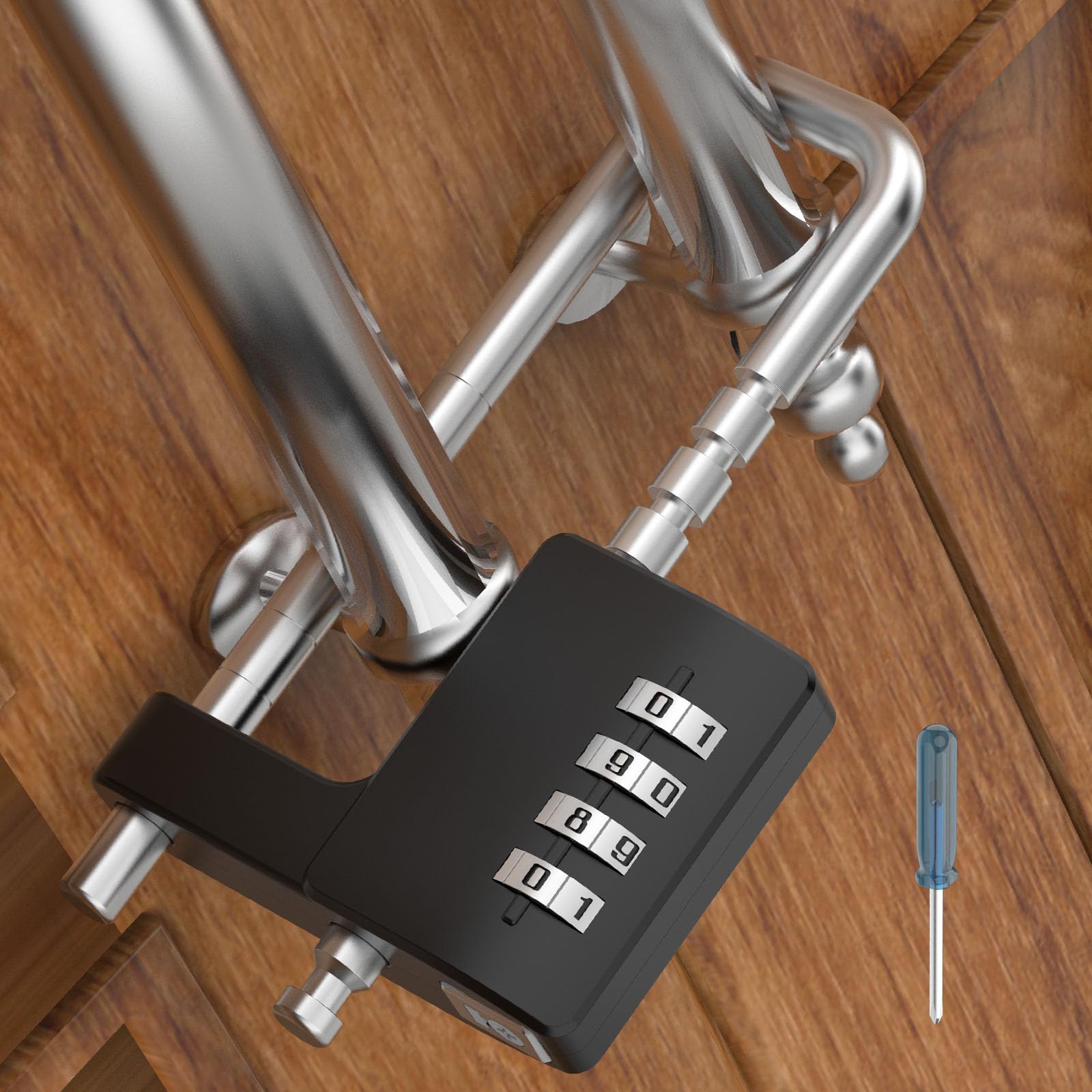 MeBantoo Cabinet Lock with Combination, Adjustable U-Shaped Combination Cabinet Lock Latches for Gym Locker, Closet, Fences, Luggage, Double Doors (1, Black)