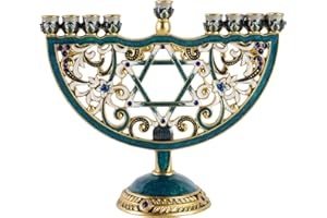 NIKKY HOME Hanukkah Menorah, Metal Jewish Candle Menorah, Artistic Candles Holder Fits All Standard Chanukah Candles Antique Design for Spiritual, Religious & Home Decor - Turquoise