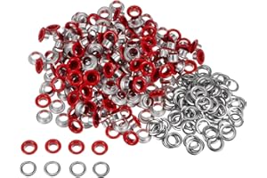 HARFINGTON 300set Grommets Kit Metal Eyelets 6mm 1/4" Hole Tiny Grommet with Washers for Shoes Clothes Belt Tag Bag Fabric Leather DIY Project, Red