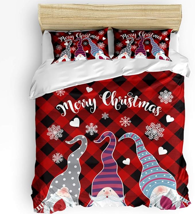 DaringOne Christmas Gnome 3 Piece Bedding Duvet Cover Set, Soft and Comfortable