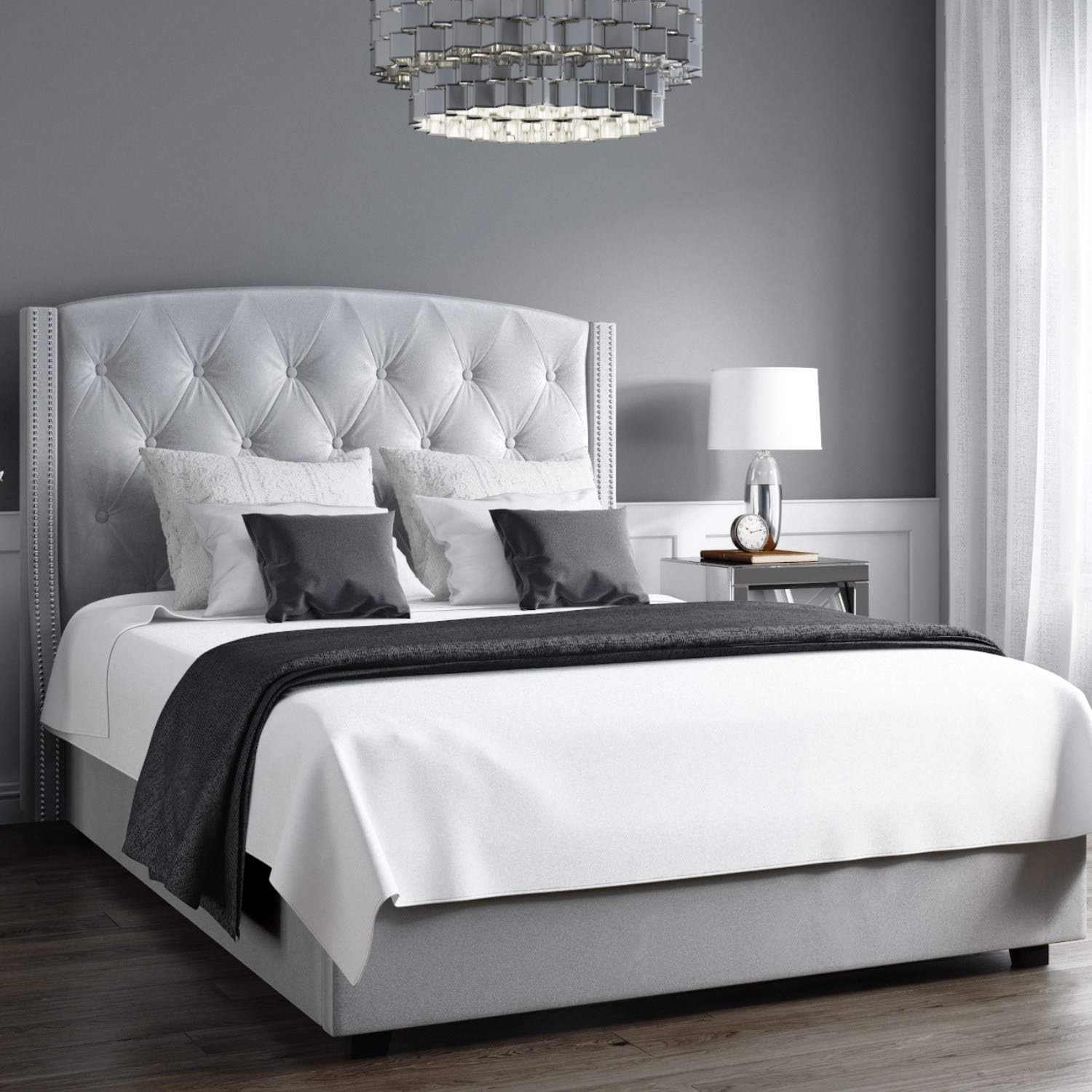 Safina Wing Back Double Ottoman Bed in Silver/Grey Velvet Amazon.co.uk