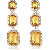 Met-edianger Classical Rhinestone Dangle Earrings Statement Crystal Drop Earrings Wedding Bridal Rectangle Dangling Earrings for Women