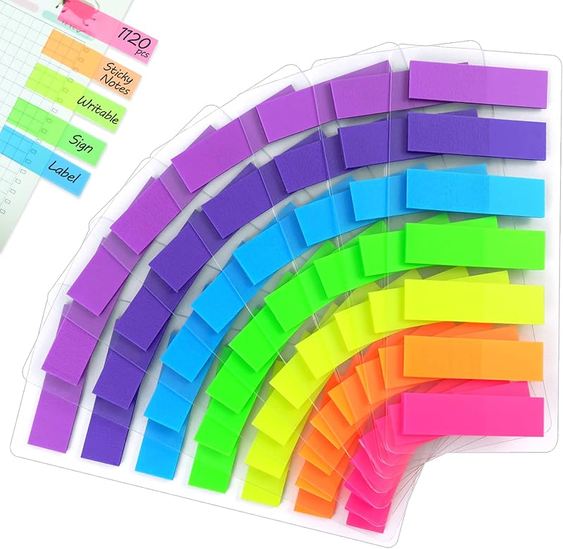 Hanyousheng Sticky Notes 1120Pcs Index Tabs 7 Colors Writeable Page Markers
