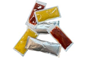 75 Single-Serve Condiment Sachets – 25 Ketchup + 25 Mustard + 25 Mayonnaise – With 2 Wooden Knives – Bulk Travel Pack for BBQ