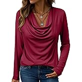 EVALESS Womens Tops Trendy 2026 Fall Cowl Neck Shirts Long Sleeve Teacher Clothes Office Business Dressy Casual Outfits