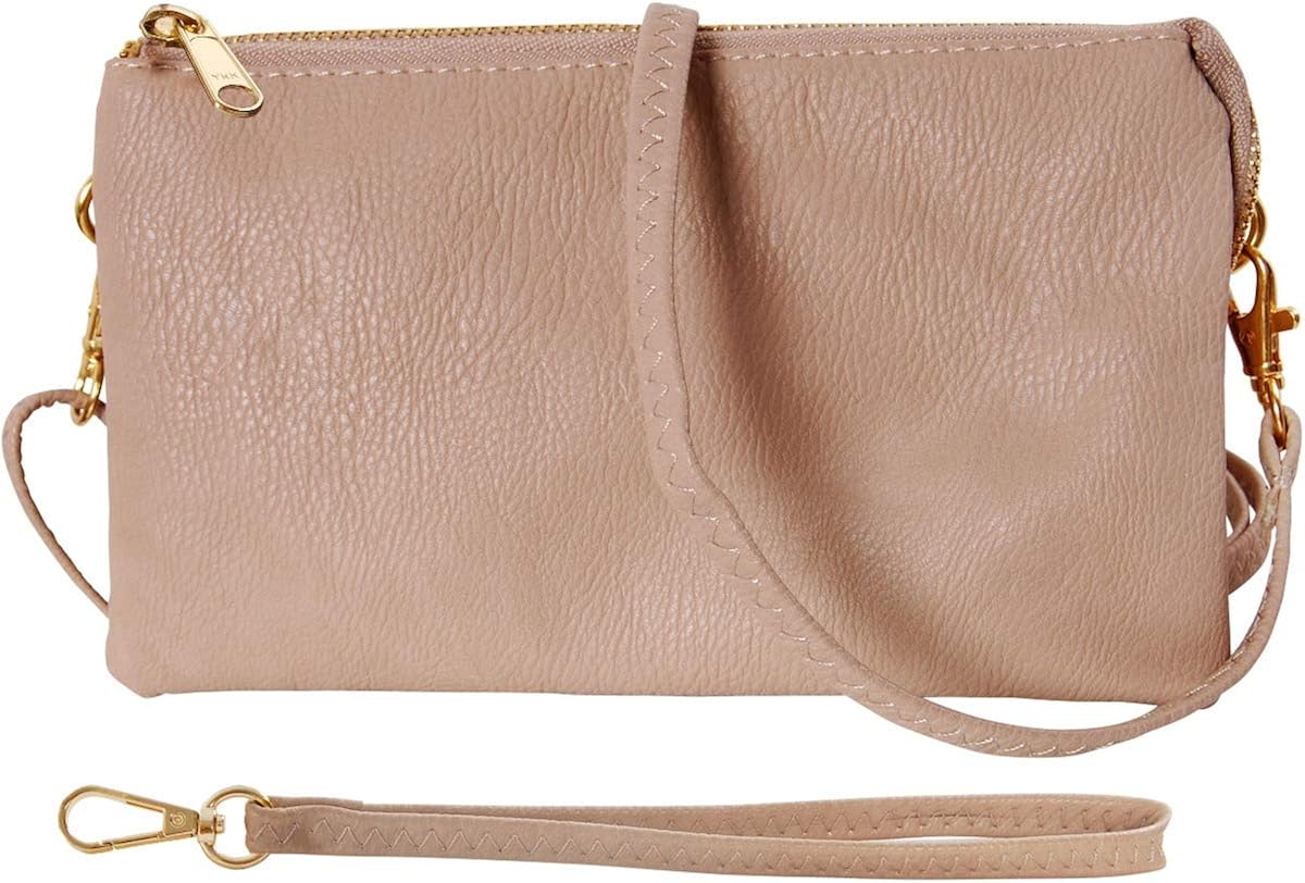 Humble Chic Vegan Leather Wristlet Clutch or Small Purse Crossbody Bag, Includes Adjustable Shoulder and Wrist Straps
