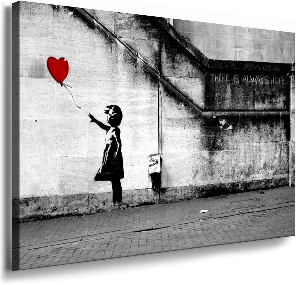 Fotoleinwand24 Banksy Graffiti Art "There Is Always Hope" AA0134 Image on Stretcher Frame, Wood, grey, 120 x 80 cm