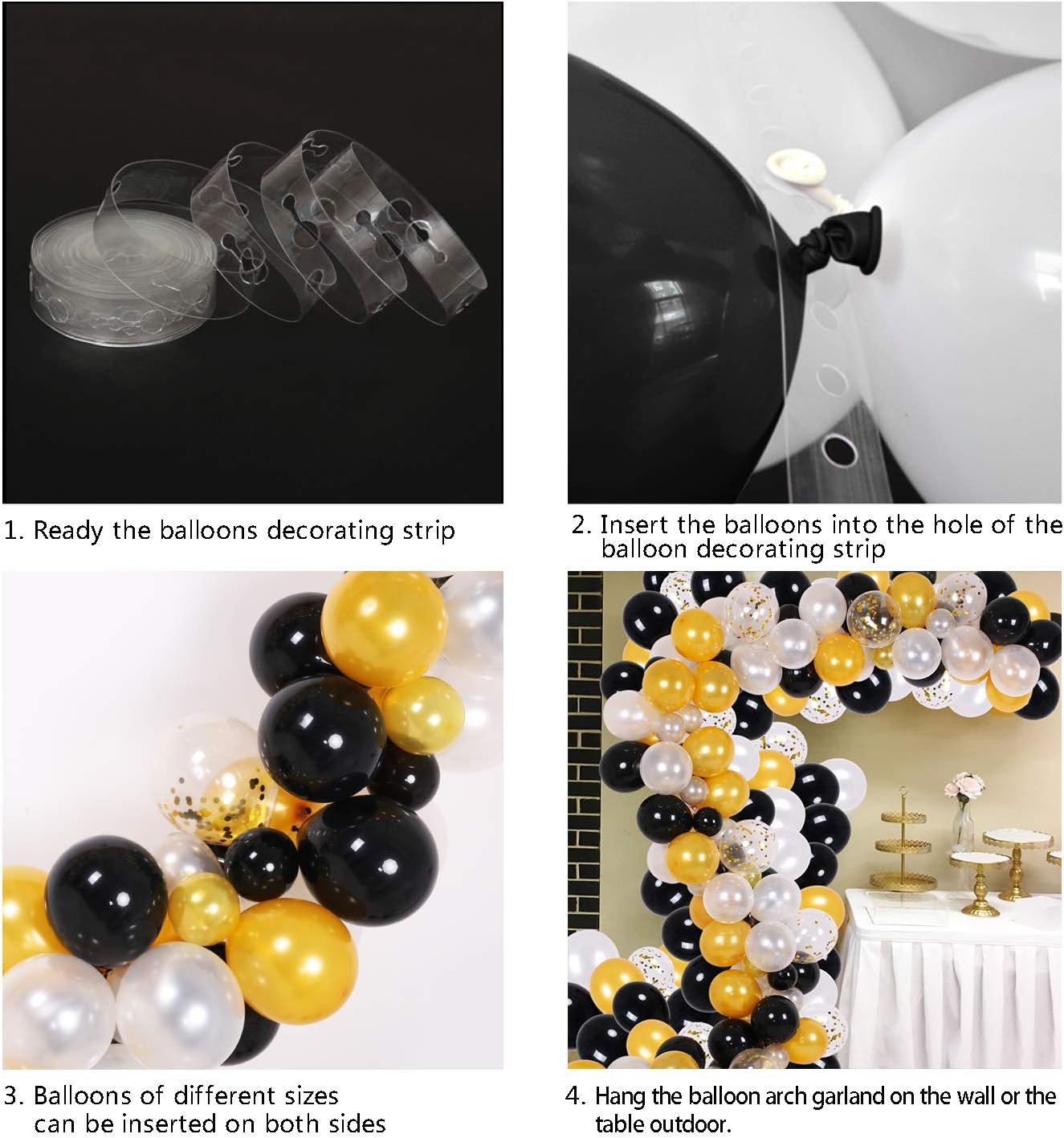 Black Gold Balloon Garland Kit, 150Pcs Party Supplies Decoration Set, Black & Gold & White & Gold Confetti Balloon Arch for Baby Shower, Wedding, Birthday, Graduation, Anniversary Organic Party: Toys & Games