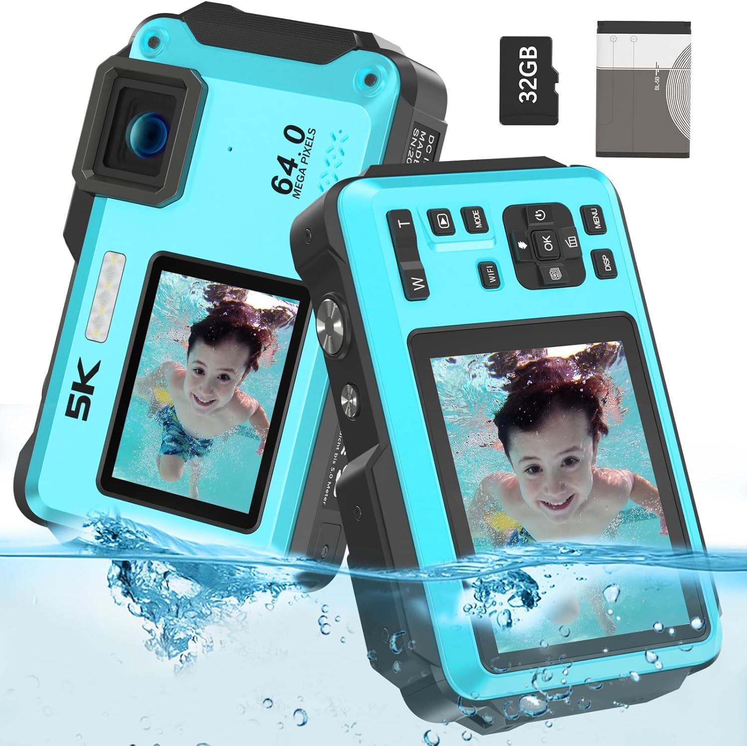 VETEK Underwater Camera, UHD 5K 64MP 16FT
