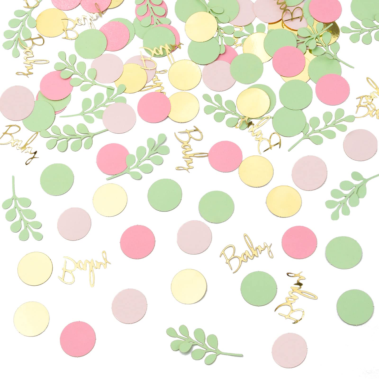 URROMA Baby Shower Confetti, Baby Pink Shredded Paper for Baby Shower Table Scatter Sage Decorations for Girl Gender Reveal Table Scatter Confetti