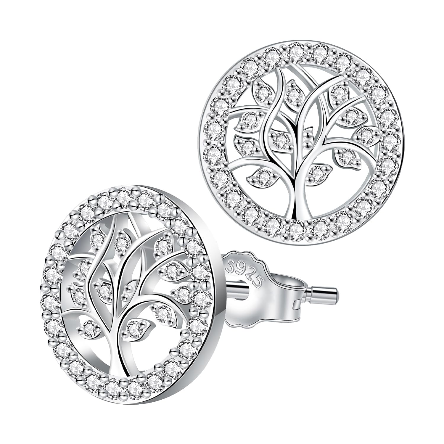 Micory Tree of Life Earrings for Women, 925 Sterling Silver Stud Earrings with 3A Cubic Zirconia